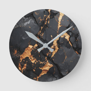 Elegant Black Marble with Gold Veins Modern Art Round Clock