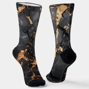 Elegant Black Marble with Gold Veins Modern Art Socks