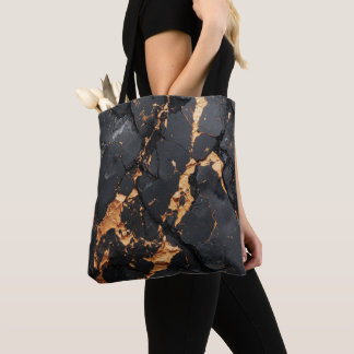 Elegant Black Marble with Gold Veins Modern Art Tote Bag