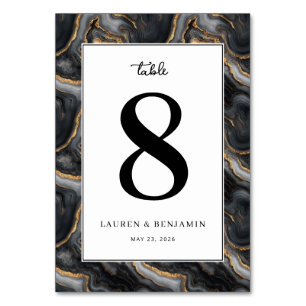 Elegant Black Marbled Number Card