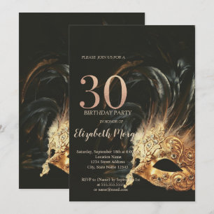 Elegant Black Masque Confetti 30th Invitation