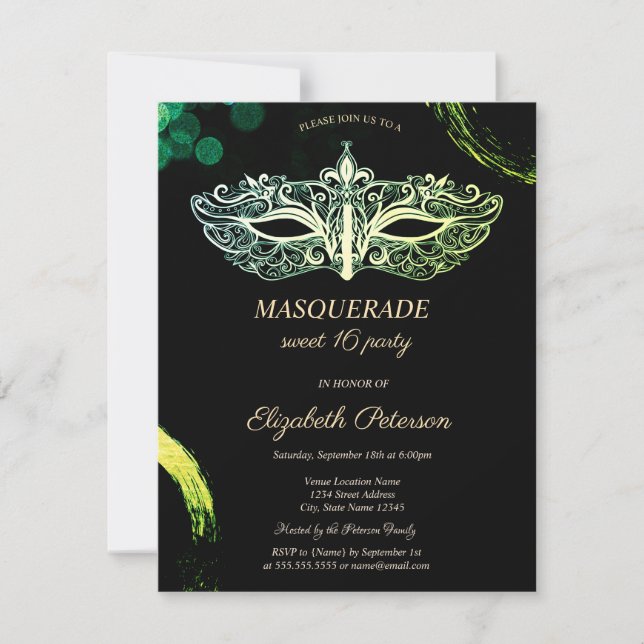 Elegant Black Masquerade,Chic Masque Sweet 16 Invitation (Front)