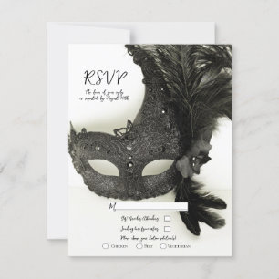 Elegant Black Masquerade Mask Sage Wedding RSVP  Invitation