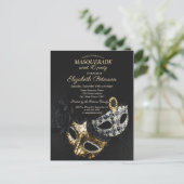 Elegant Black Masquerade, Masque Sweet 16 Invitation Postcard (Standing Front)