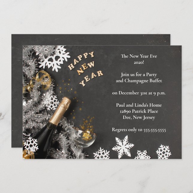 Elegant Black Matted New Years Eve Party Invitation (Front/Back)