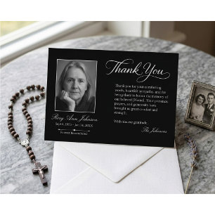 Elegant Black Memorial Photo Funeral Thank You Card