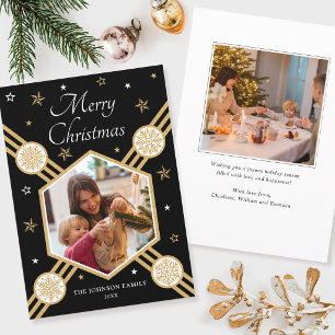 Elegant Black Merry Christmas Family Photo Holiday Card