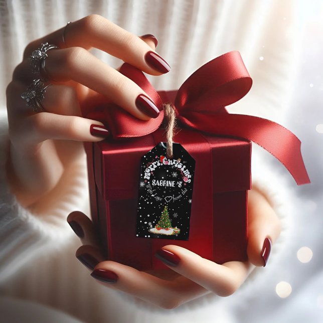 Elegant Black Merry Christmas Graffiti Gift Tag (Creator Uploaded)