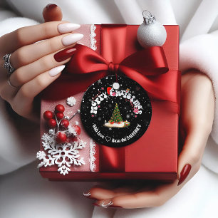 Elegant Black Merry Christmas Graffiti Round  Favour Tags