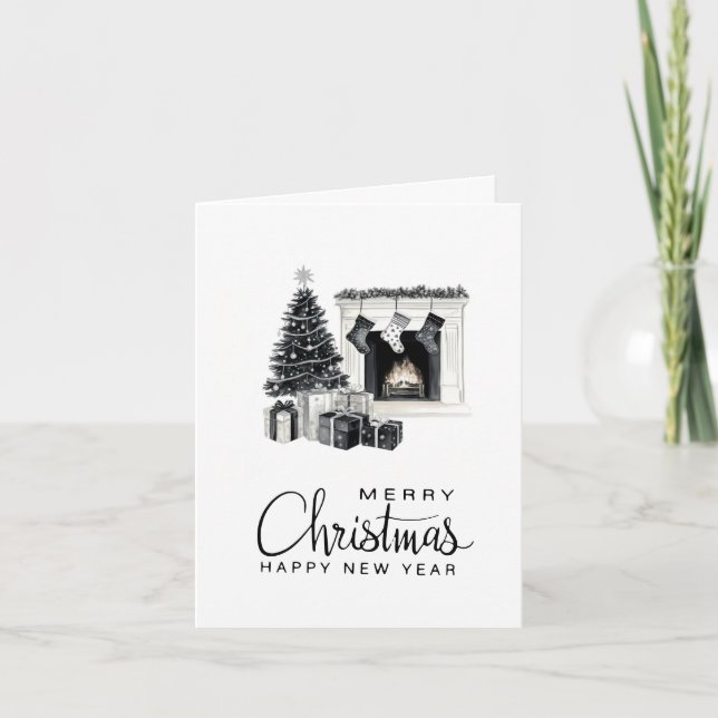 Elegant Black Merry Christmas Greeting Card (Front)
