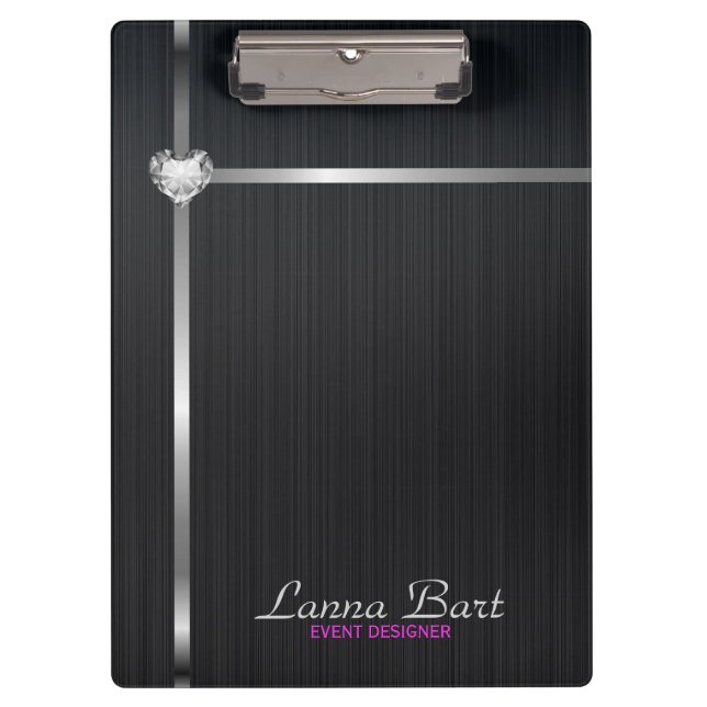 Elegant Black Metal Background Silver Stripes Clipboard (Front)