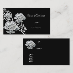 Elegant Black Metal Silver Look  Jewel Floral Business Card