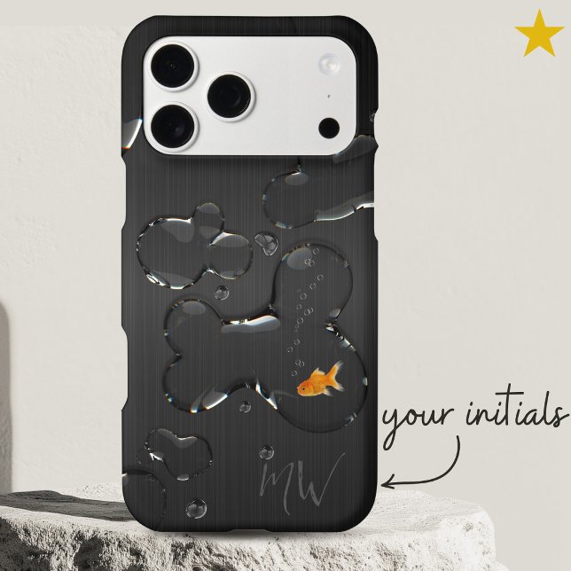 Elegant Black Metal Water Drops Goldfish Monogram (Creator Uploaded)