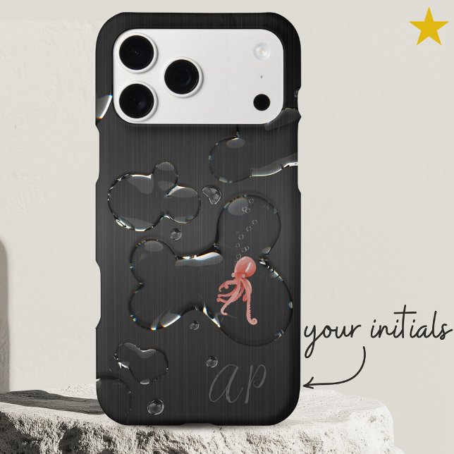 Elegant Black Metal Water Drops Octopus Monogram (Creator Uploaded)