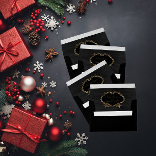 Elegant Black Metallic Faux Gold Art Deco Envelope