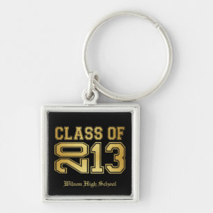 Elegant Black & Metallic Gold Class of 2013 Key Ring