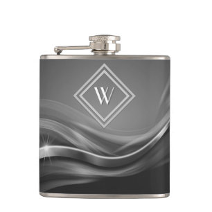 Elegant Black Metallic Luxury Monogram Hip Flask