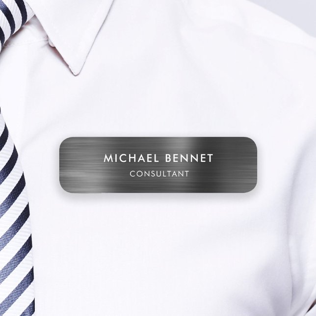 Elegant Black Metallic Professional Business Name Tag (Elegant Black Metallic Professional Business Name Tag)