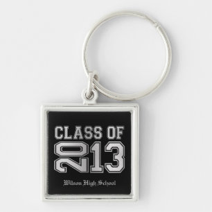 Elegant Black & Metallic Silver Class of 2013 Key Ring