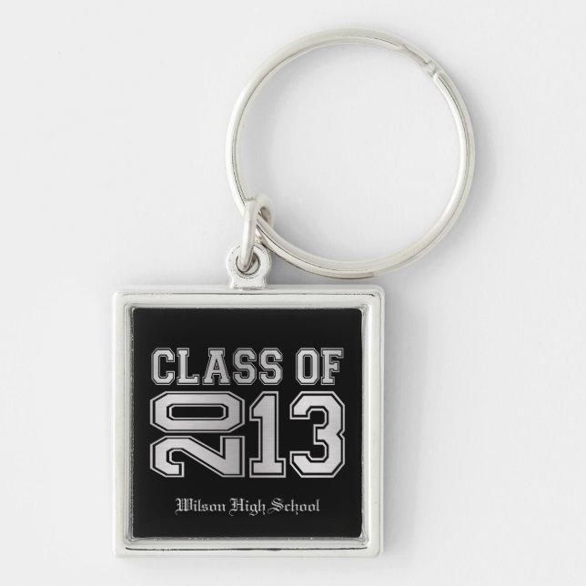 Elegant Black & Metallic Silver Class of 2013 Key Ring (Front)