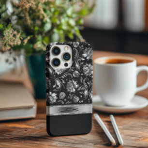 Elegant Black & Metallic Silver Floral Damasks iPhone X Case