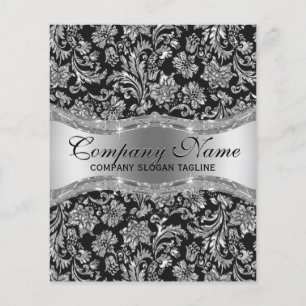 Elegant Black & Metallic Silver Floral Damasks Flyer