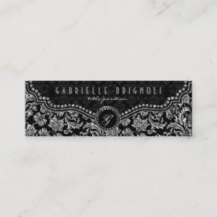 Elegant Black & Metallic Silver Vintage Damasks Mini Business Card