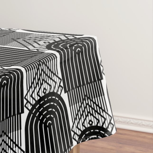 Elegant Black Mid Century Mod Arch Lines Tablecloth (In Situ)