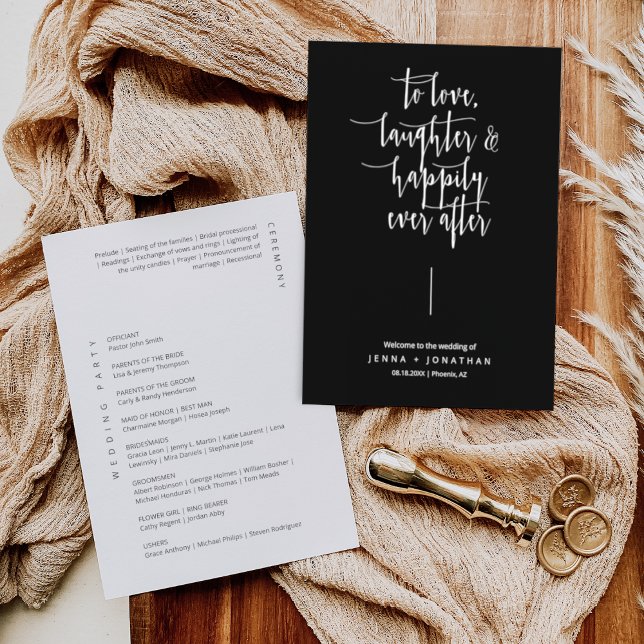 Elegant Black Minimal Calligraphy Script Wedding Programme (Creator Uploaded)