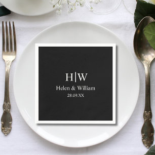Elegant Black Minimal Chic Personalised Wedding Napkin
