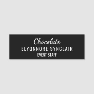 Elegant Black Minimal Chocolate Event Staff Name Tag