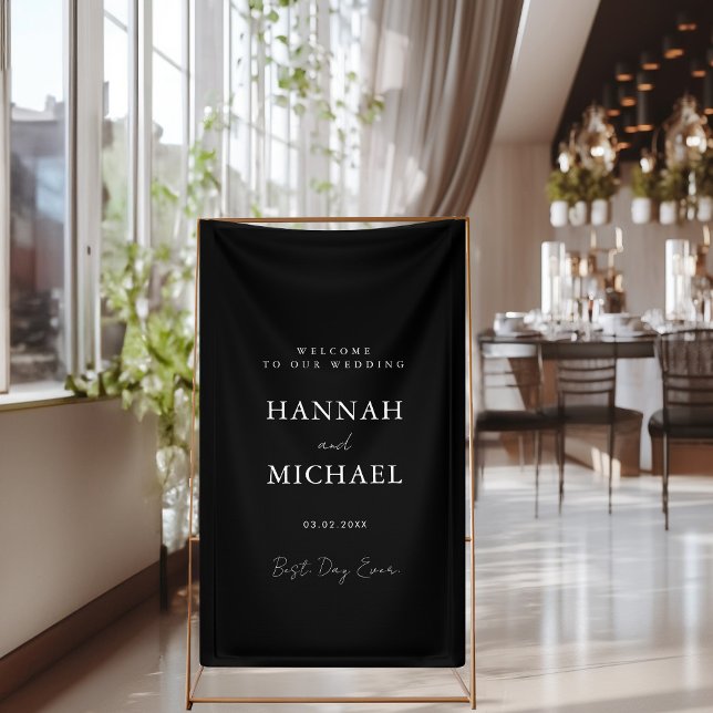 Elegant, Black, Minimal Wedding  Banner (Best Day Ever! Modern, black, wedding banner. Elegant, white, handwriting typography.)