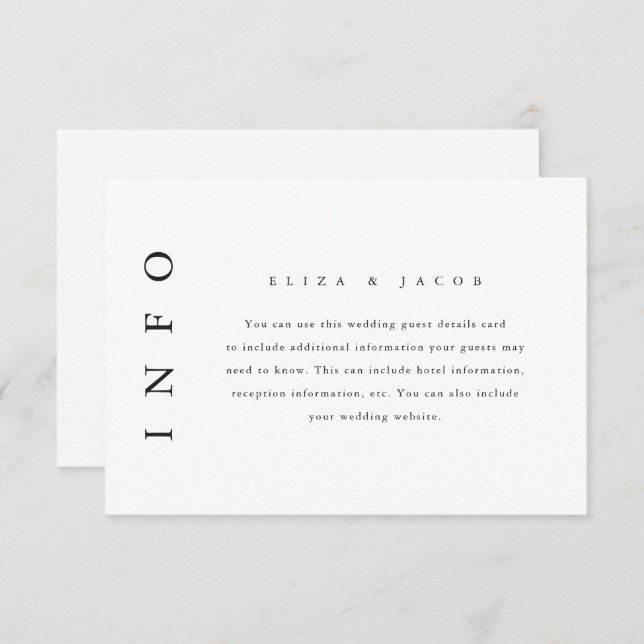 Elegant Black Minimal Wedding Guest Detail RSVP Card (Front/Back)