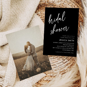 Elegant Black Minimalist Bridal Shower Photo Invitation