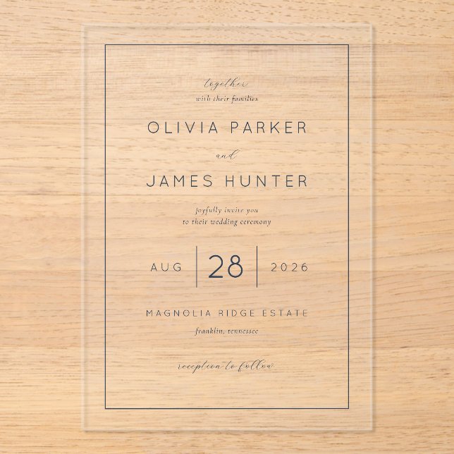 Elegant Black Minimalist Calligraphy Acrylic Invitations (Front)