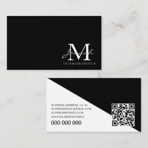 Elegant Black Minimalist Interior Design Monogram Business Card