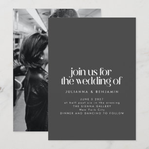 Elegant Black Minimalist Modern Photo Wedding Invitation