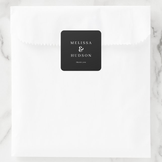 Elegant Black Minimalist Names Square Sticker (Bag)