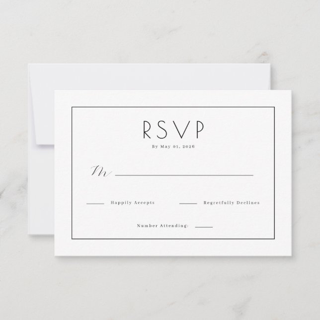 Elegant Black Minimalist RSVP Card (Front)