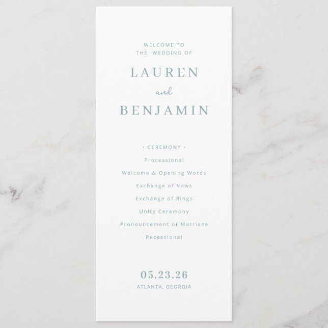 Elegant Black Minimalist Wedding Ceremony Programme (Front)