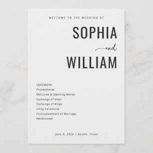 Elegant Black Minimalist Wedding Ceremony Programme
