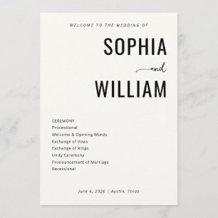 Elegant Black Minimalist Wedding Ceremony Programme