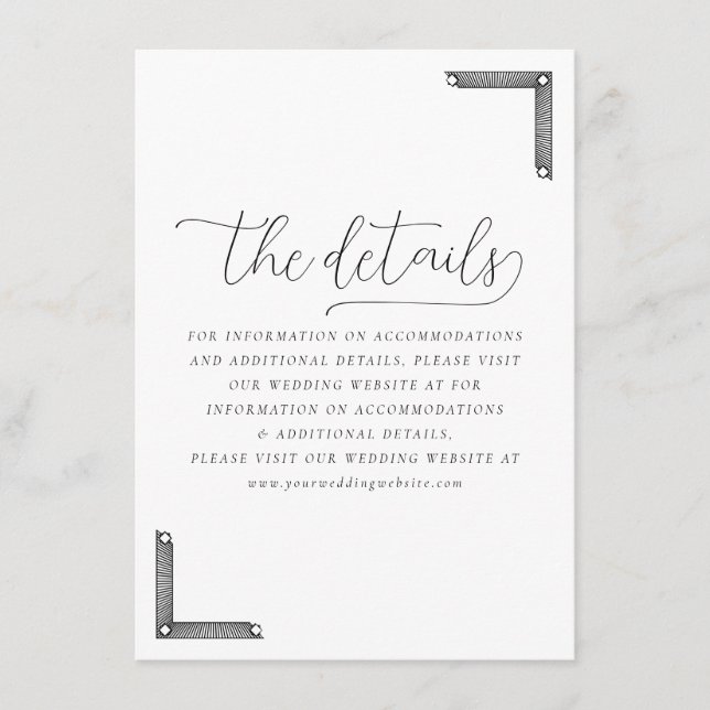 Elegant Black Minimalist Wedding Details Enclosure Card (Front)