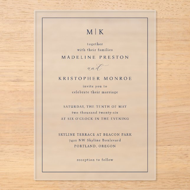 Elegant Black Minimalist Wedding Invitation (Front)