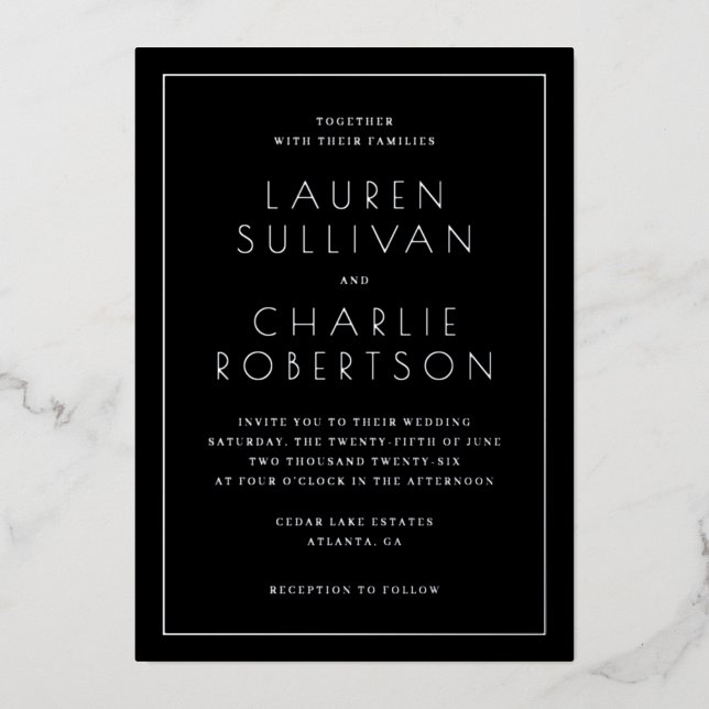 Elegant Black Minimalist Wedding Invitation (Front)