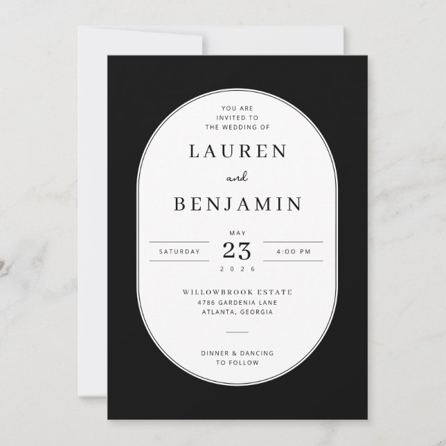 Elegant Black Minimalist Wedding Invitation (Front)