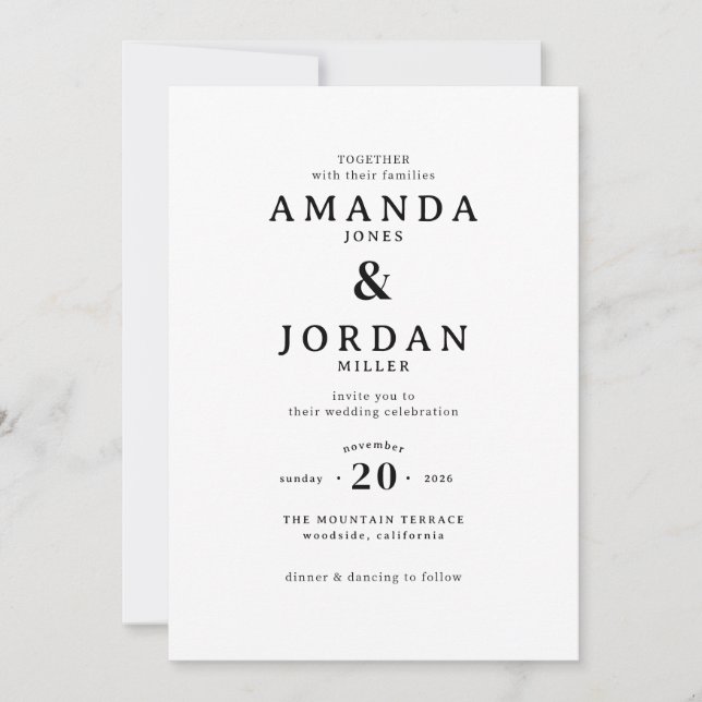 Elegant Black Minimalist Wedding Invitation (Front)