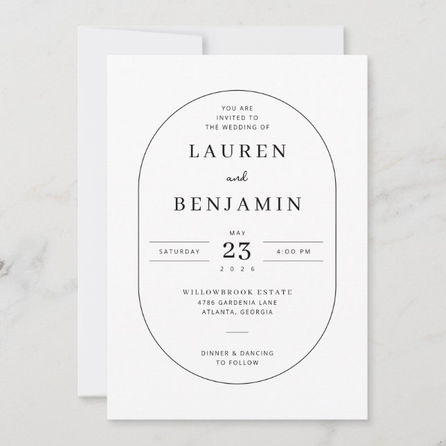 Elegant Black Minimalist Wedding Invitation (Front)