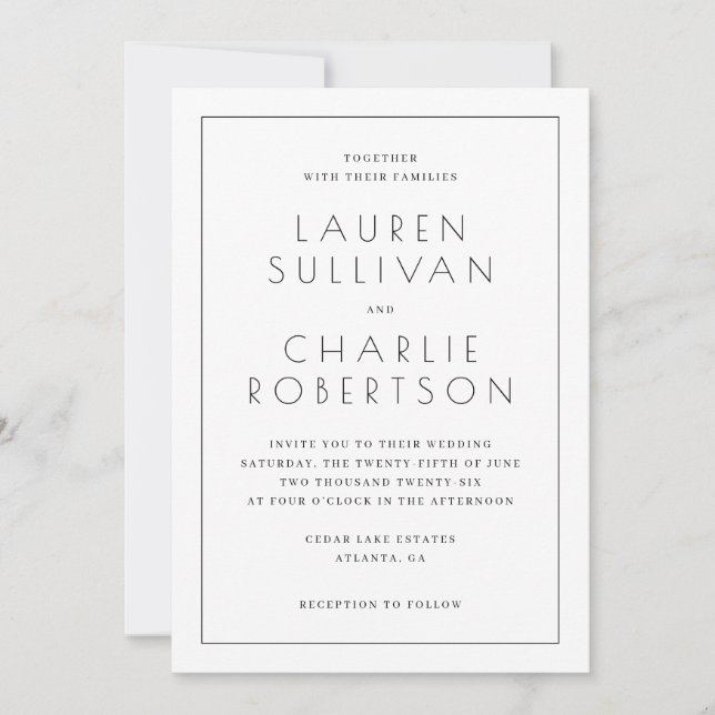 Elegant Black Minimalist Wedding Invitation (Front)