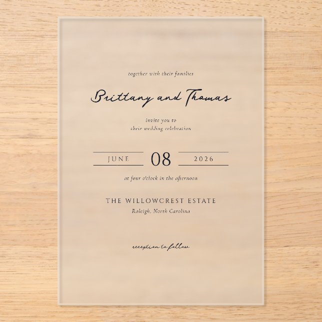 Elegant Black Minimalist Wedding Invitation (Front)